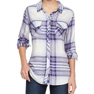Rails Carmen Long-Sleeve Plaid Shirt, Periwinkle/Blush Small